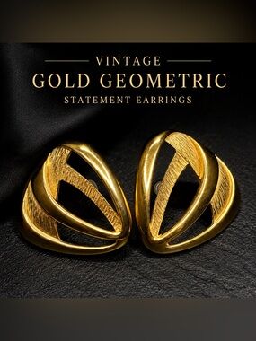 Vintage gold tone geometric statement earrings abstract modernist openwork